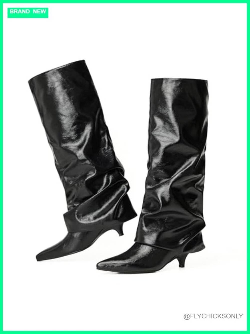 Women's Knee High Boots Faux Leather Kitten Heel Pointed Toe Pull On Wide Calf